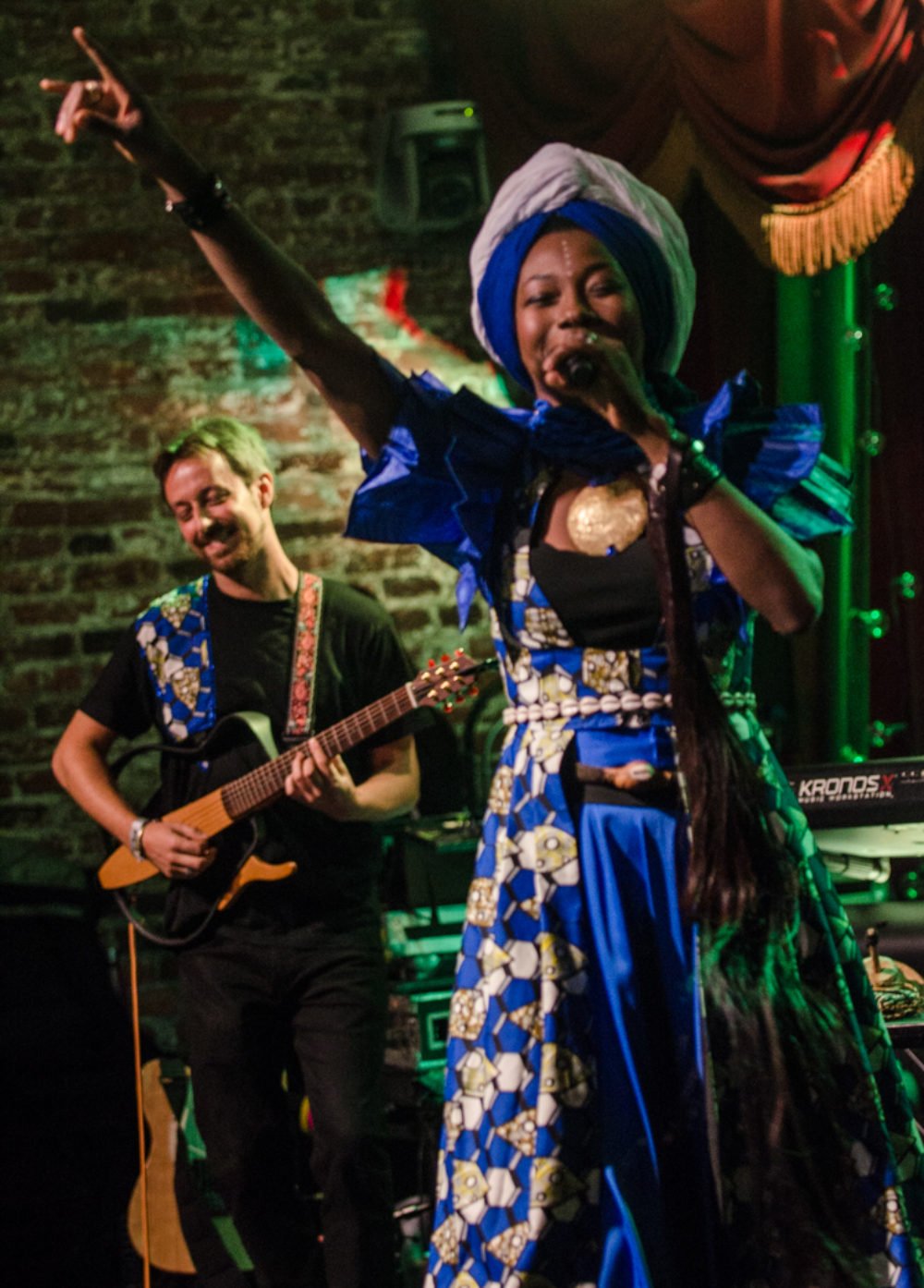 Fatou with guitarist Sam Dickey, who chose and rehearsed the band for Fatou's recent U.S. tour.